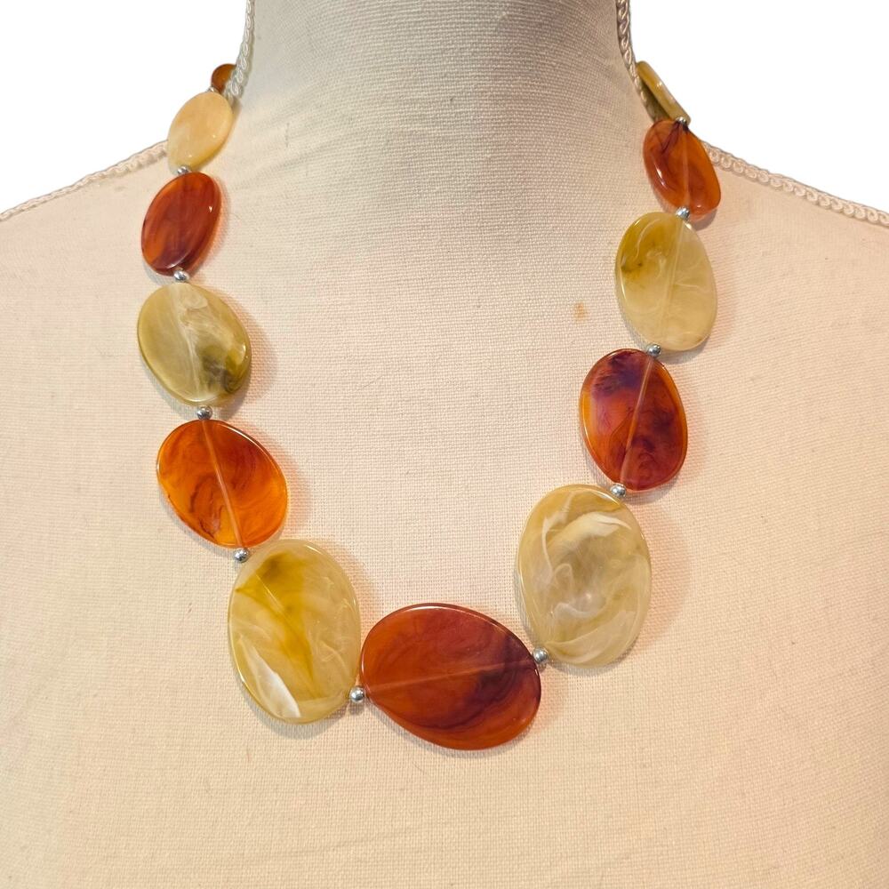 Chunky Necklace Acrylic Beaded  Earthy Color Tone Cream Brown 22" SKU 2441